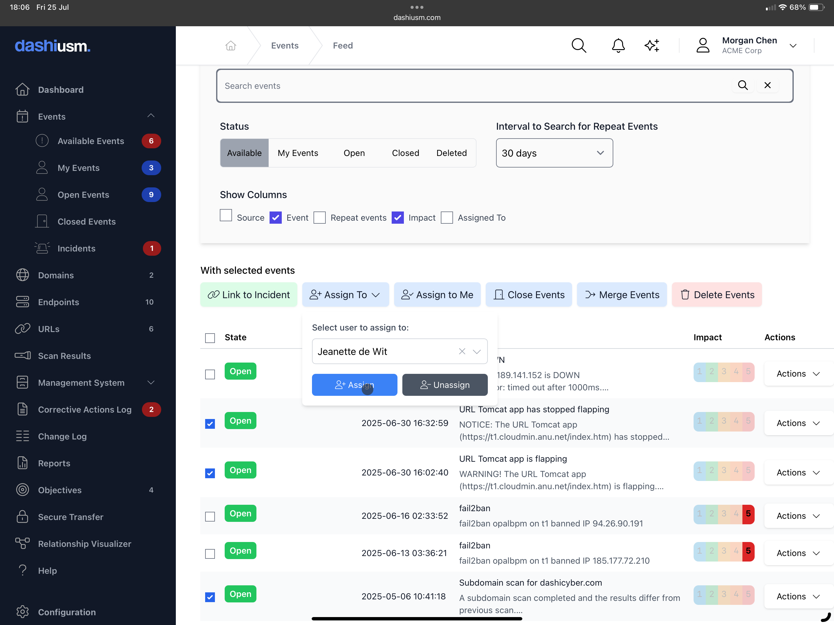 Events feed