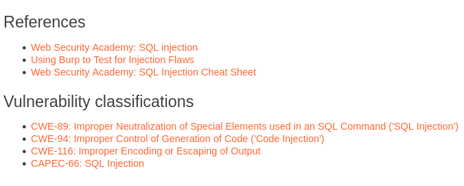 Vulnerability references screenshot